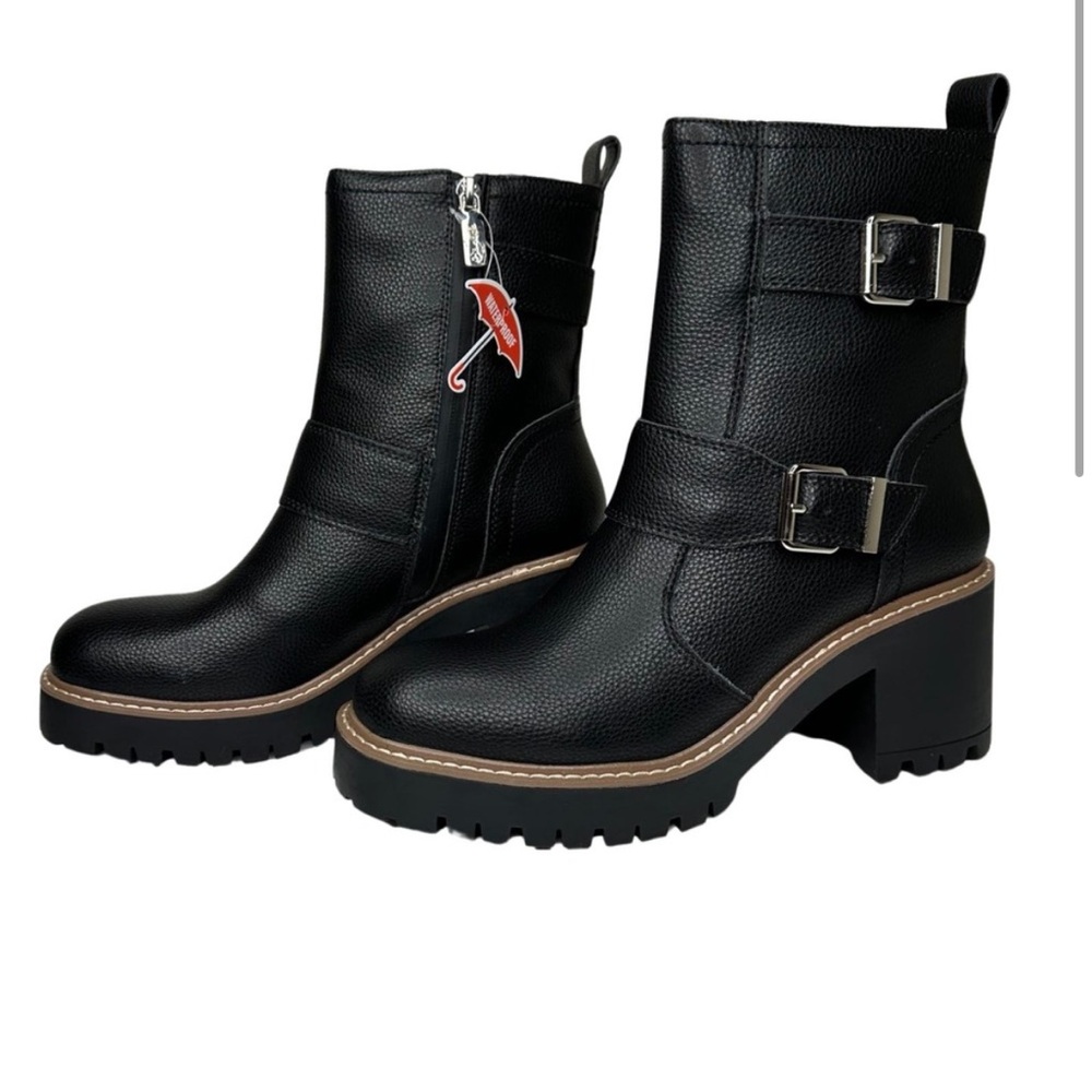 NWT Blondo waterproof Reno Black Leather Combat Boots Size 9.5 - Picture 1 of 10